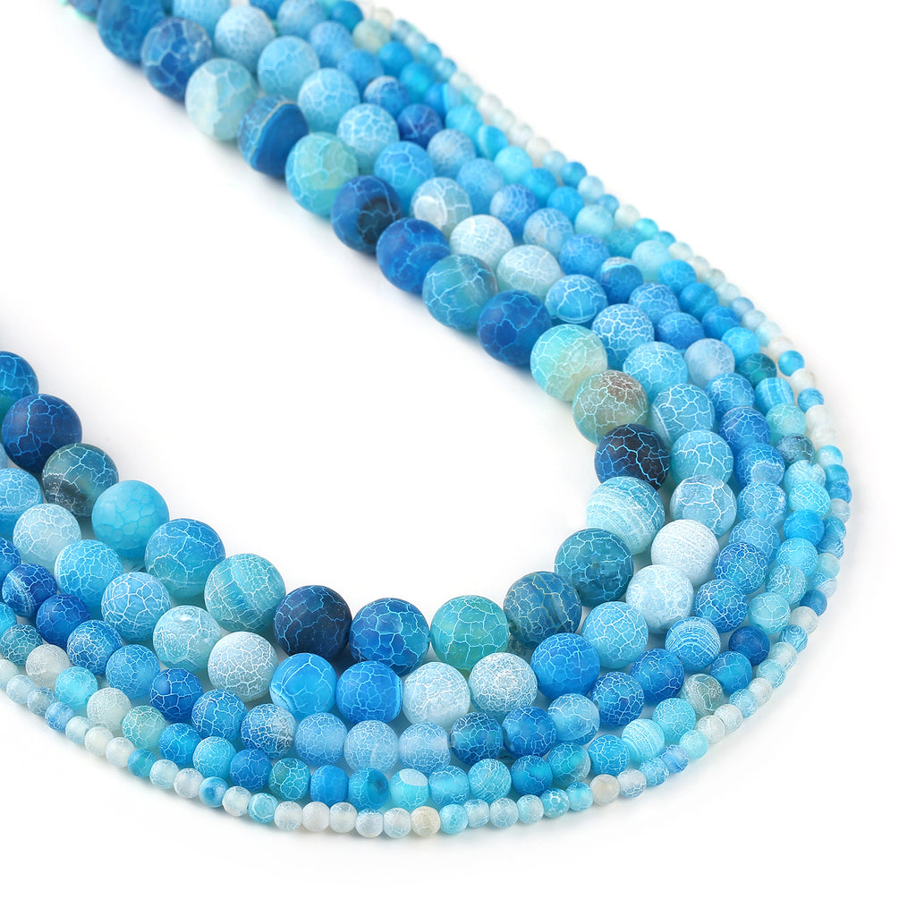 15" Lake Blue weathered agate beads Frosted Agate Beads Crackled Agate Bead 4 6 8 10 12mm Round Matte Gemstone Beads 103017