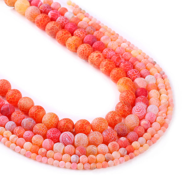15" Orange weathered agate beads Frosted Agate Beads Crackled Agate Bead 4 6 8 10 12mm Round Matte Gemstone Beads 103018