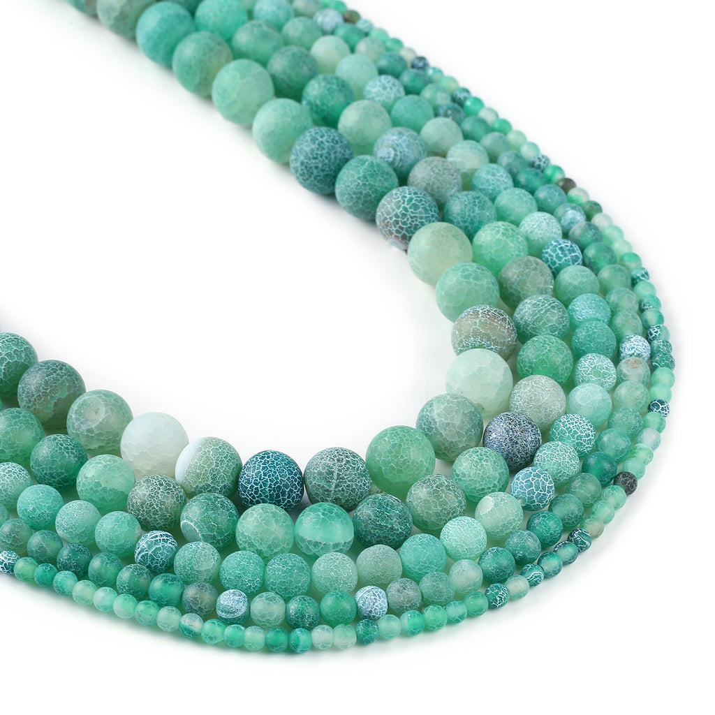Matte Green weathered agate beads 4 6 8 10 12mm Crackled agate beads Round Gemstone Beads 15" Full Strand 103019