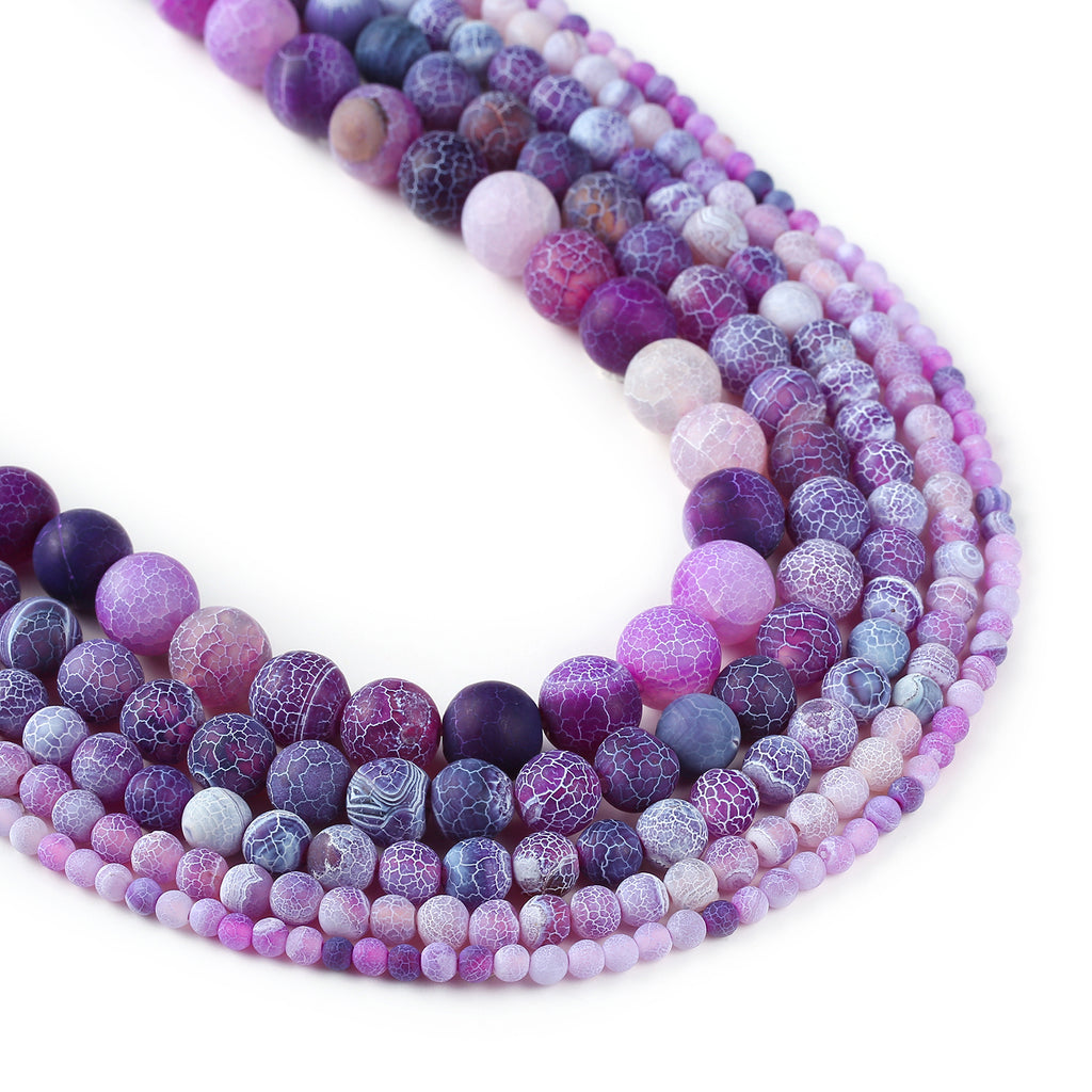Matte purple weathered agate beads 4 6 8 10 12mm Crackled agate beads Round Gemstone Beads 15" Full Strand 103021