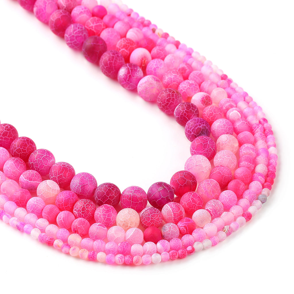 Matte rose red weathered agate beads 4 6 8 10 12mm Frosted Agate Beads Round Gemstone Beads 15" Full Strand 103022