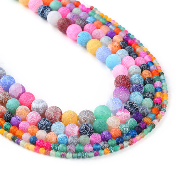Matte Rainbow weathered agate beads 4 6 8 10 12mm round crackled Gemstone Beads 15" Full Strand 103024