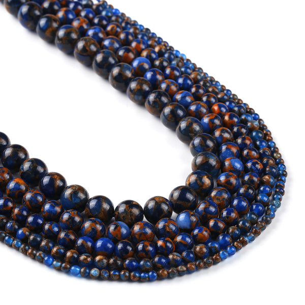Deep Blue Goldstone Beads 4 6 8 10 12mm round Gemstone Beads for Jewelry Making 15" Full Strand 103028