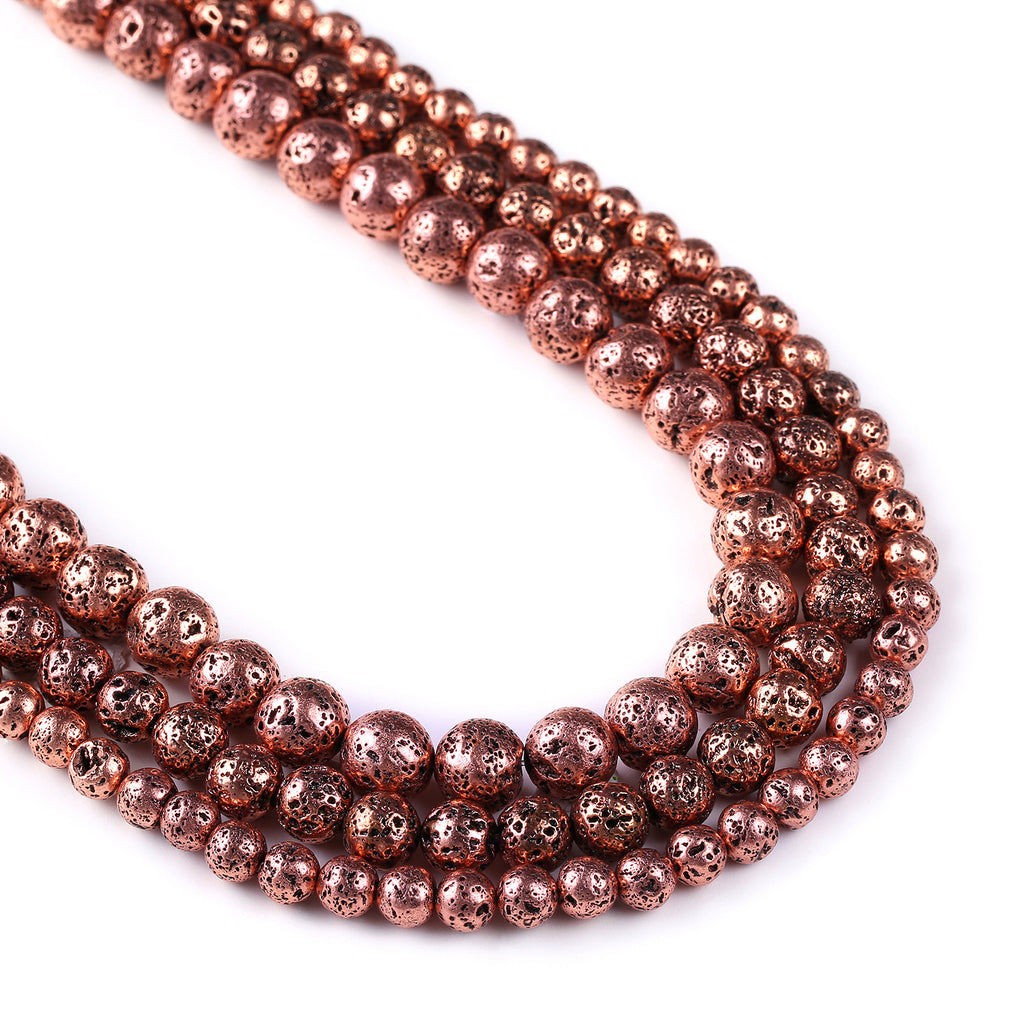 Wholesale Rose Gold Plated Lava Round Beads 6 8 10mm volcanic stone beads 15" Full Strand 103030