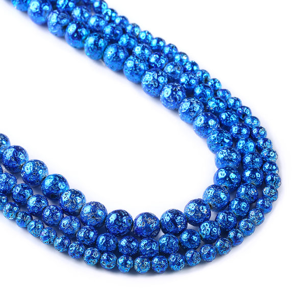Lake Blue Lava Beads 6 8 10mm Jewelry Beads Round Volcanic Lava Beads Wholesale 15" Full Strand 103031