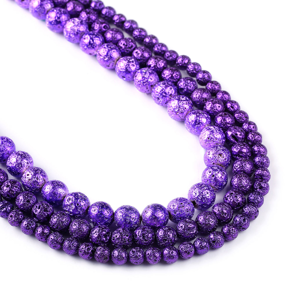 Deep purple Lava Beads 6 8 10mm Volcanic Rock wholesale mala beads 15" Full Strand 103032