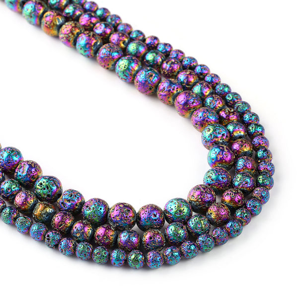 Electroplated Lava Beads 6 8 10mm Volcanic Rock Beads Round Bead Gem beads 15" Full Strand 103038