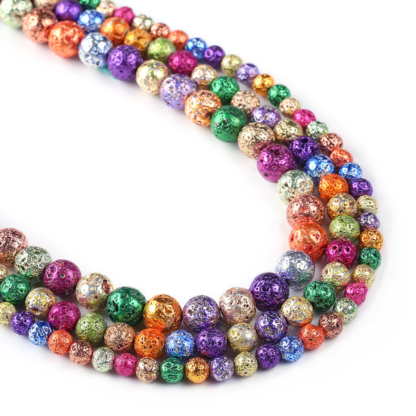 Multicolor Round Lava Beads 6 8 10mm Volcano Stone Round Beads for Jewelry Making 15" Full Strand 103040