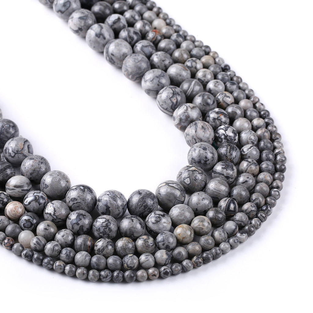 Gray Map Jasper beads 4 6 8 10 12mm Round Gemstone Loose Beads wholesale 15" Full Strand 103044