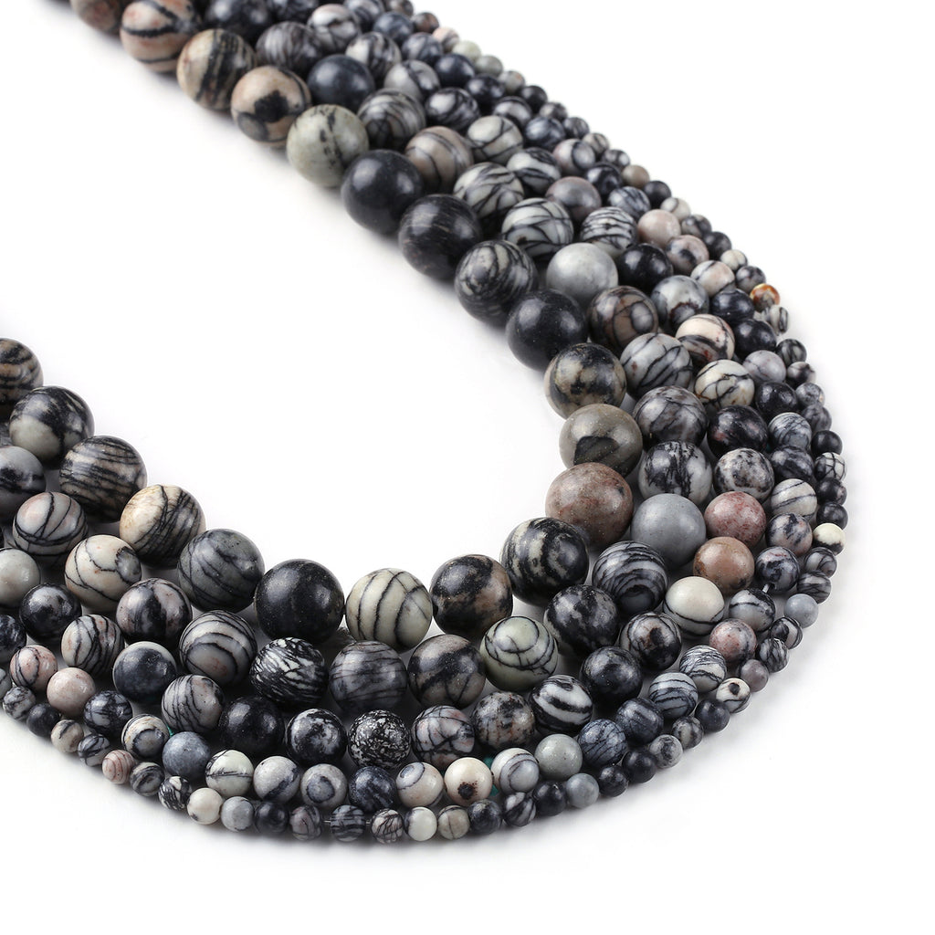 Natural Black Net Beads 4 6 8 10 12mm Mesh Jasper Beads Network Jasper Loose Bead Wholesale 15