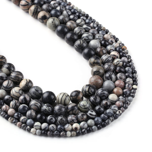 Natural Black Net Beads 4 6 8 10 12mm Mesh Jasper Beads Network Jasper Loose Bead Wholesale 15" Full Strand 103045