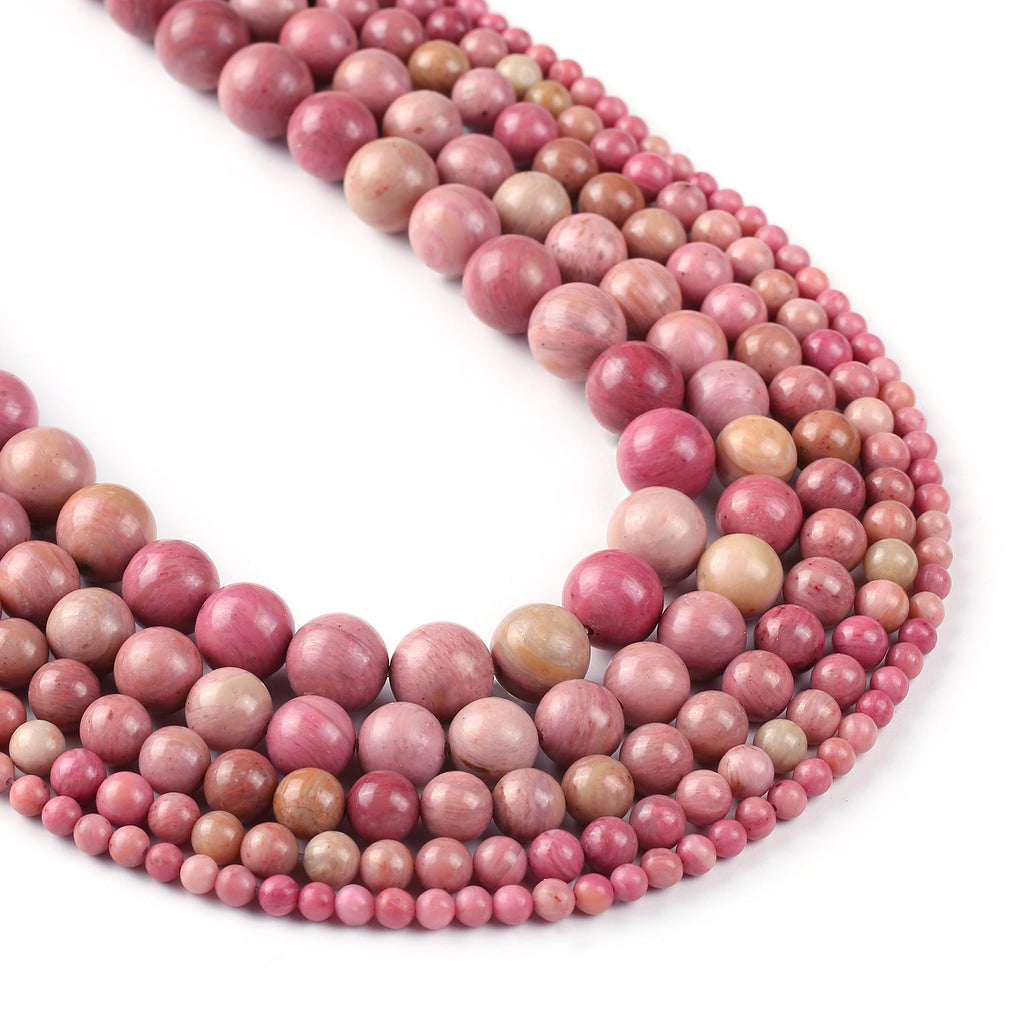 Natural Rhodonite beads 4 6 8 10 12mm Gemstone Round Loose Beads for Jewelry 15" Full Strand 103049