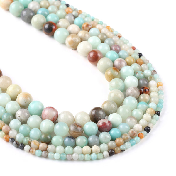 Natural Amazonite Beads 4 6 8 10 12mm Round Stone Beads Multi Molor DIY Beads Gemstone Wholesaler 15" Full Strand 103053