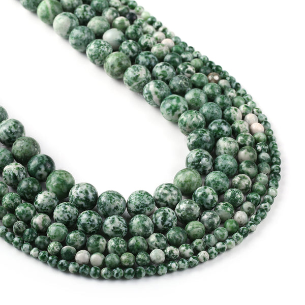 Natural Green Dots Jasper Beads 4 6 8 10 12mm Gemstone Round Green Dot Beads Craft Supplies 15" Full Strand 103054