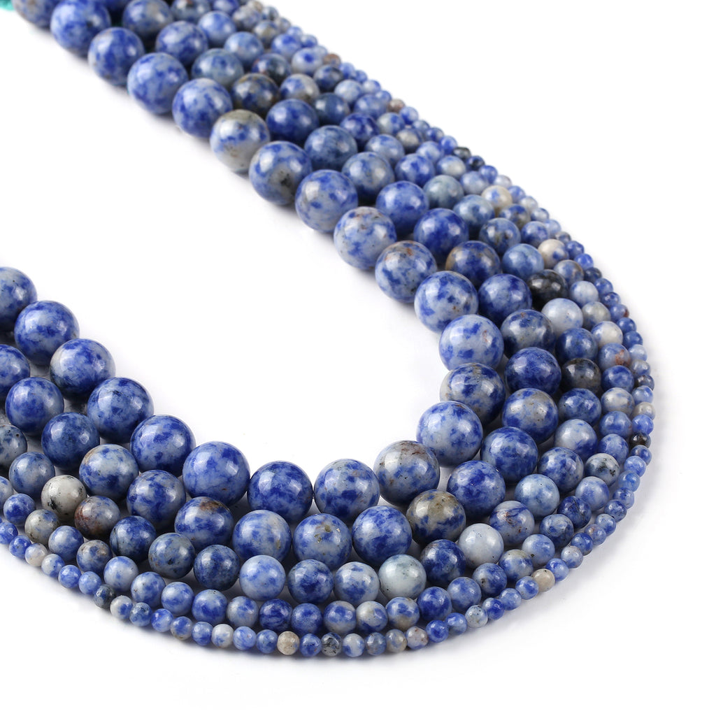 Natural Blue Dots Jasper Beads 4 6 8 10 12mm Gemstone Round Blue Dot Beads Craft Supplies 15