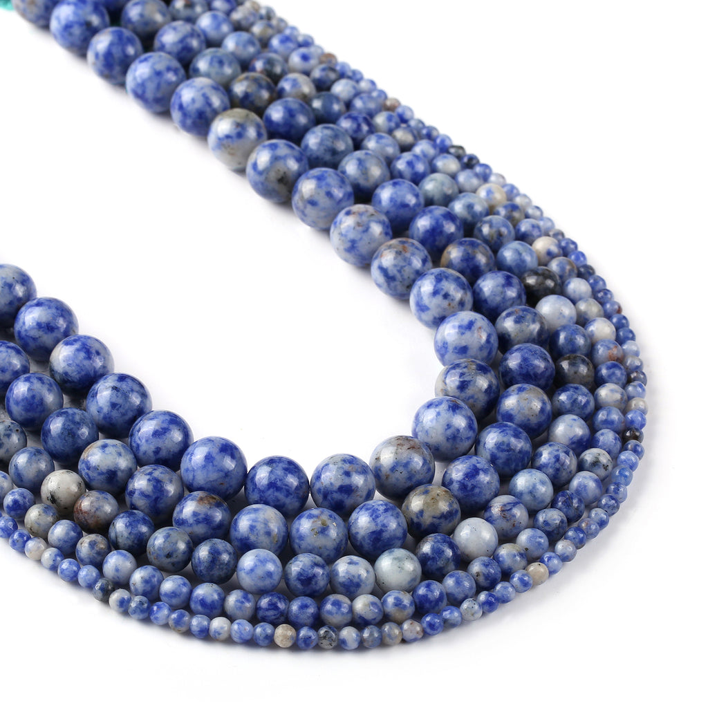 Natural Blue Dots Jasper Beads 4 6 8 10 12mm Gemstone Round Blue Dot Beads Craft Supplies 15" Full Strand 103055
