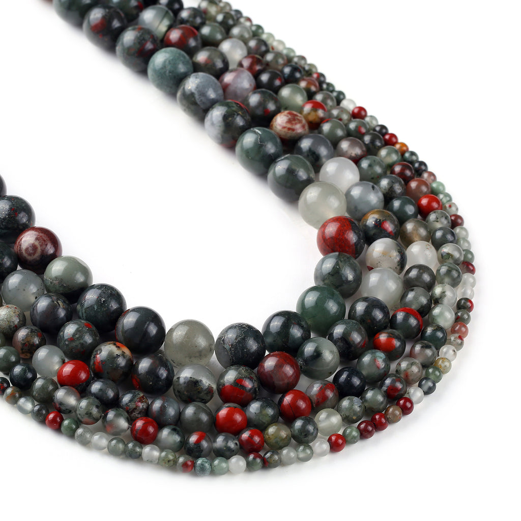 African Bloodstone Beads 4 6 8 10 12mm Round Loose Gemstone beads For DIY Jewelry Making 15" Full Strand 103057