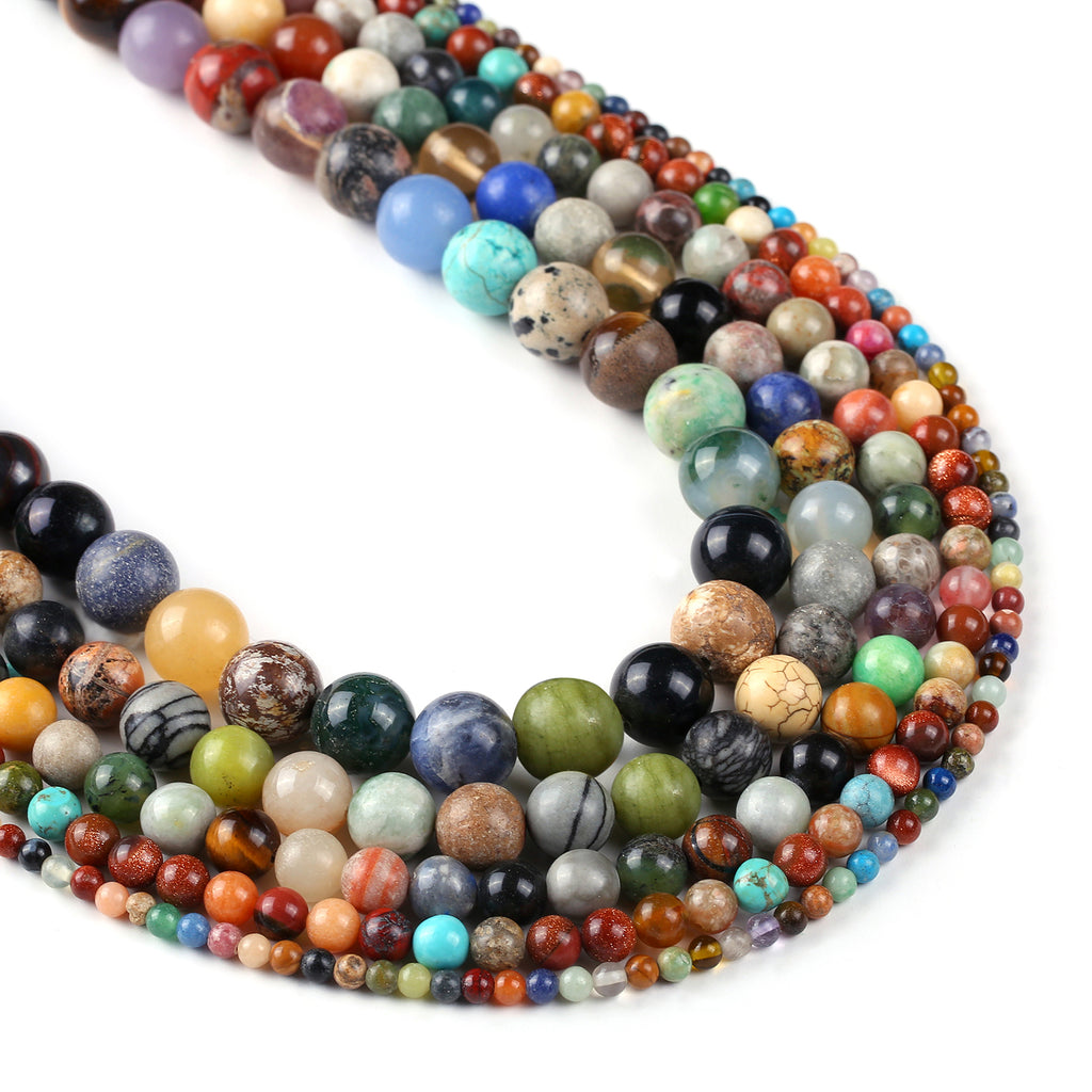 Mixed Colors Natural Stone Beads 4 6 8 10 12mm Round Smooth Loose Beads 15" Full Strand 103059