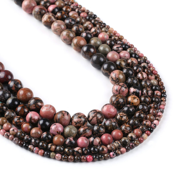 Natural Rhodonite Beads 4 6 8 10 12mm Round Loose Gemstone beads For DIY Jewelry Making 15" Full Strand 103060