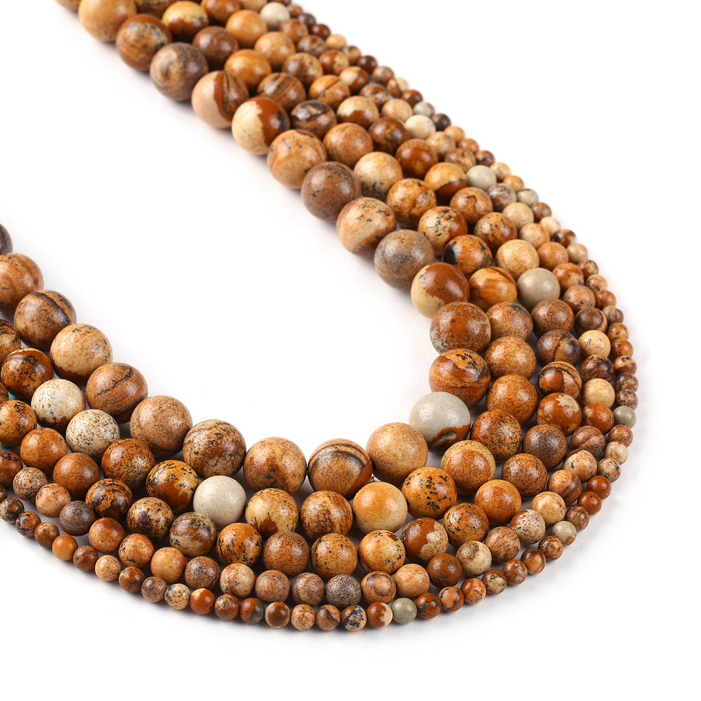 Natural Picture Jasper Beads 4 6 8 10 12mm Round Gemstone Loose Bead Necklace for Jewelry Making 15" Full Strand 103064