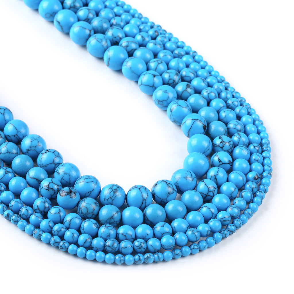 Synthetic Blue Turquoises With Black Line Beads 4 6 8 10 12mm Gemstone Loose Beads For DIY Jewelry Making Bracelet 15" Full Strand 103068