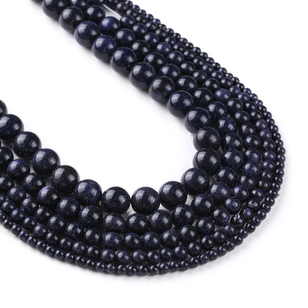 Synthetic Blue Sand Beads 4 6 8 10 12mm Smooth Round Beads Loose Gem Bead On Sale 15" Full Strand 103073