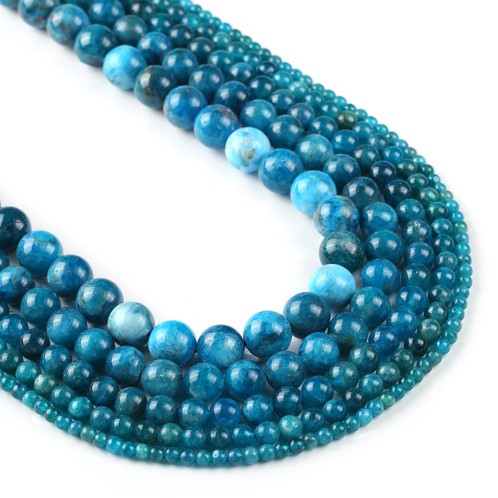 Natural Apatite Beads 4 6 8 10 12mm Smooth Round Loose Beads For Jewelry Making 15" Full Strand 103077