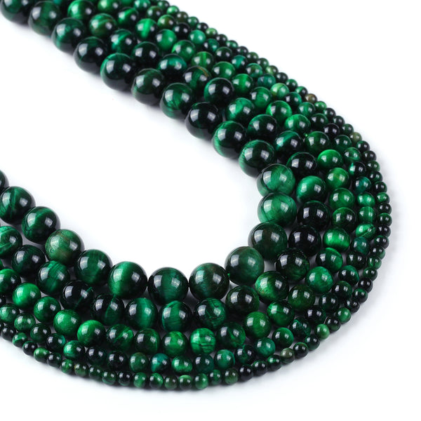 Color Dyed Green Tiger Eye Gemstone Beads in 4 6 8 10 12mm Round Loose Beads for Bracelet Necklace 15" Full Strand 103078