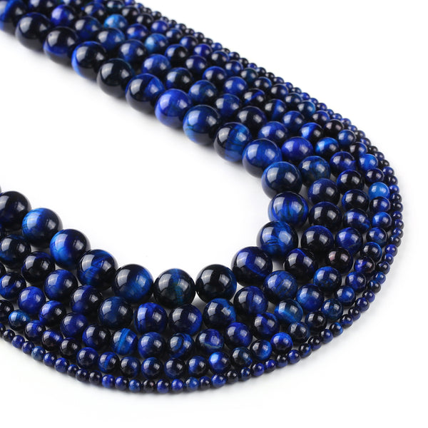 Color Dyed Royal Blue Tiger Eye Gemstone Beads 4 6 8 10 12mm Round Loose Beads Tiger Eye Jewelry 15" Full Strand 103080