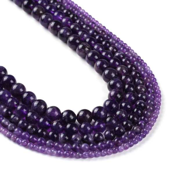 Natural Amethysts Grade 3A beads purple crystal Gemstones Wholesale Bead Sizes 4 6 8 10 12mm 15" Full Strand 103090