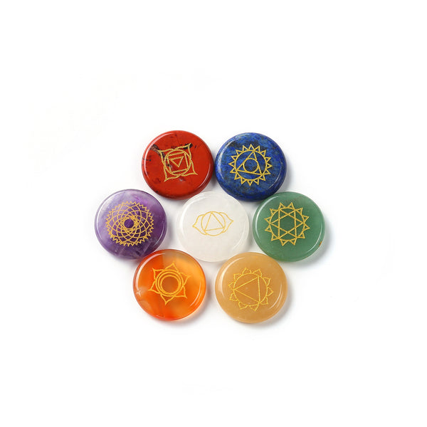 25mm Seven Chakra Yoga Healing Stone Agate beads crystal Agate chakra set reiki healing stones 1set 10310450