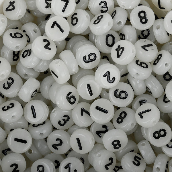 7mm Glow in Dark Acrylic number beads 0-9 Random Mixed number beads Round beads 100pcs/bag 10311850