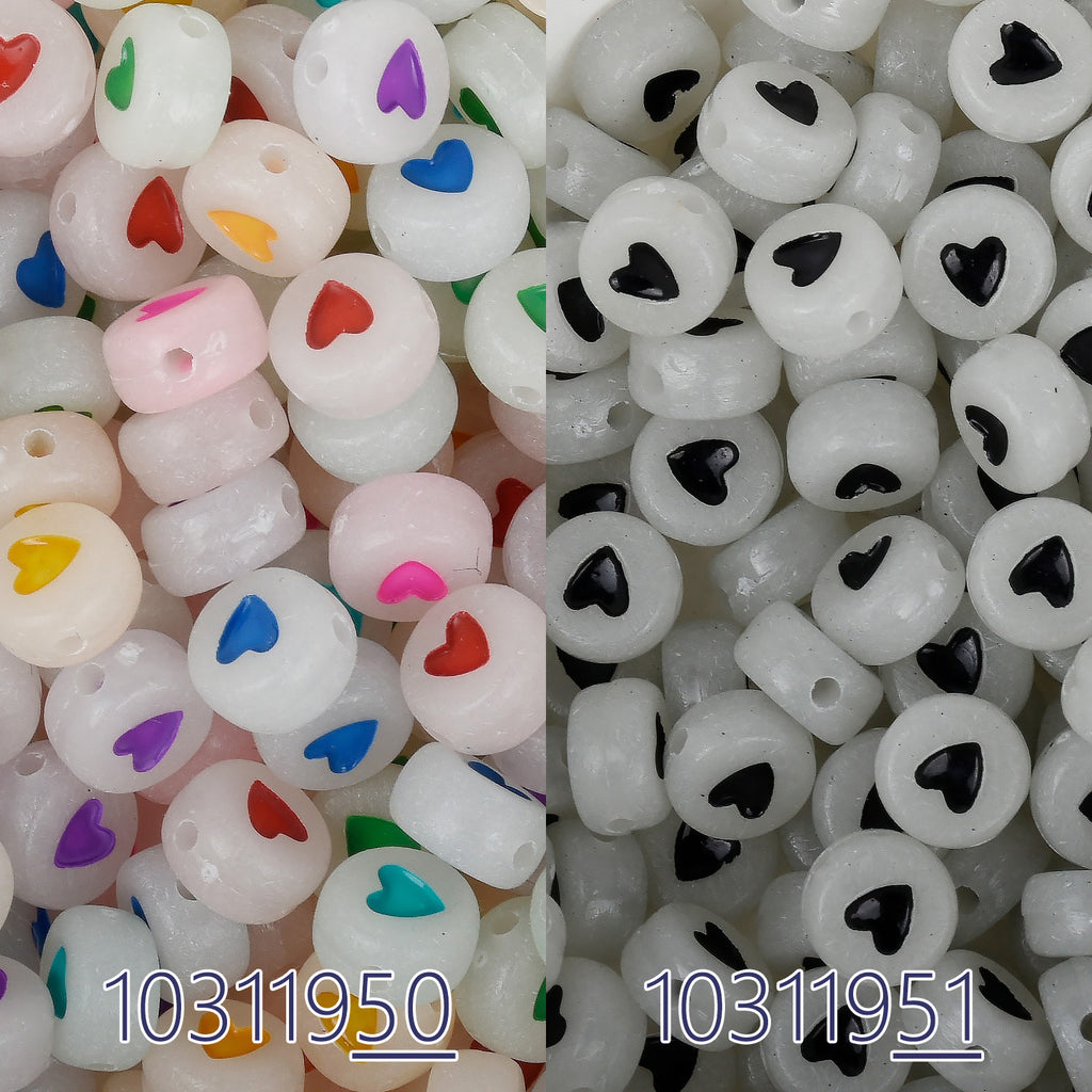 7mm Glow in Dark Acrylic Heart Beads Black Multicolored Heart Plastic Round Beads Spacer beads 100pcs/bag 103119