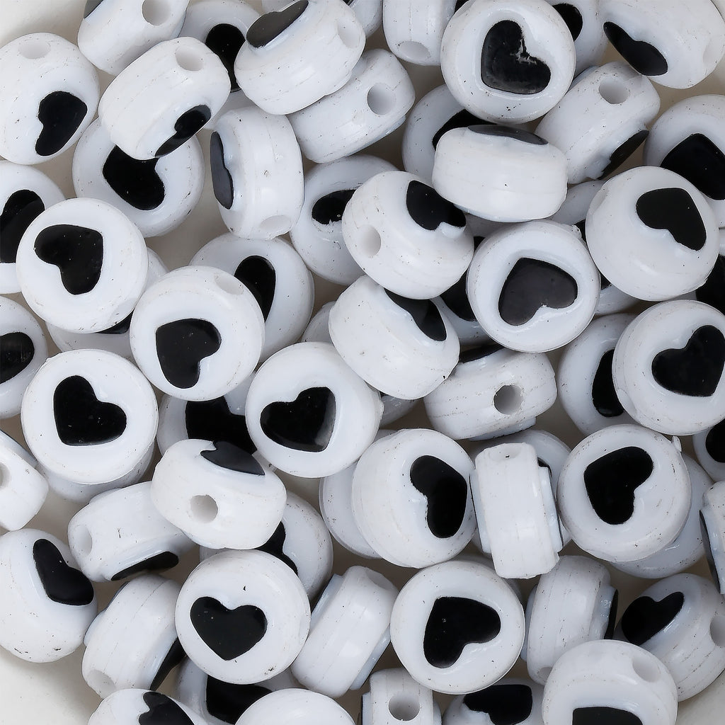 10MM Heart Acrylic Spacer Beads Round Shape Black and White beads craft beads 100pcs/bag 10312150