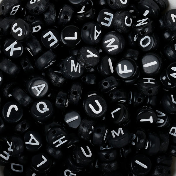 7mm Black Acrylic Beads Alphabet Beads Name beads Letter A-Z Round Beads to choose 100pcs/bag 103123
