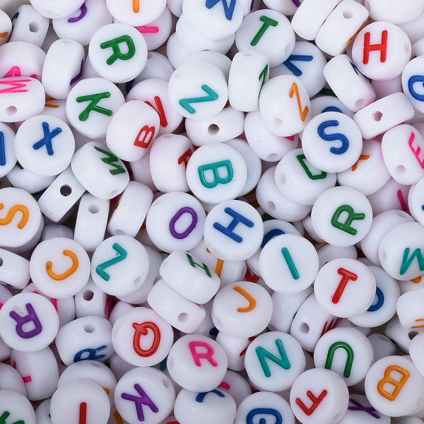 7mm Mixed Acrylic Alphabet Letter Beads Round Colorful White Alphabet Acrylic Beads ABC beads 100pcs/bag 103124