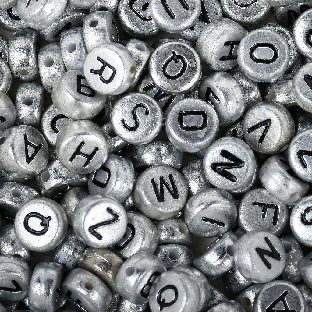 7mm Silver Acrylic Alphabet Beads Plastic Letter Beads with 1.3mm Hole –  Rosebeading Official