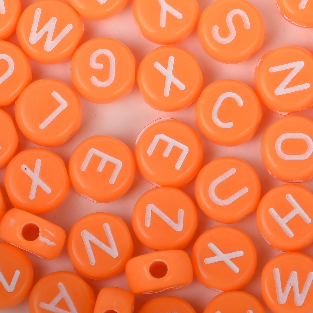7mm Solid Orange Acrylic Alphabet Beads Name Beads Handmade Bracelet Necklace Making 100pcs/bag 10312752