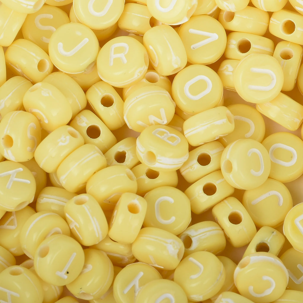 7mm Solid Yellow Acrylic Alphabet Beads Name Beads Handmade Bracelet Necklace Making 100pcs/bag 10312754