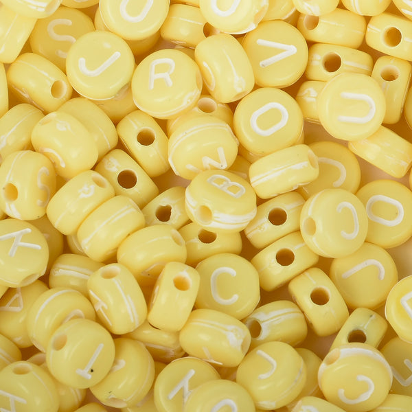 7mm Solid Yellow Acrylic Alphabet Beads Name Beads Handmade Bracelet Necklace Making 100pcs/bag 10312754