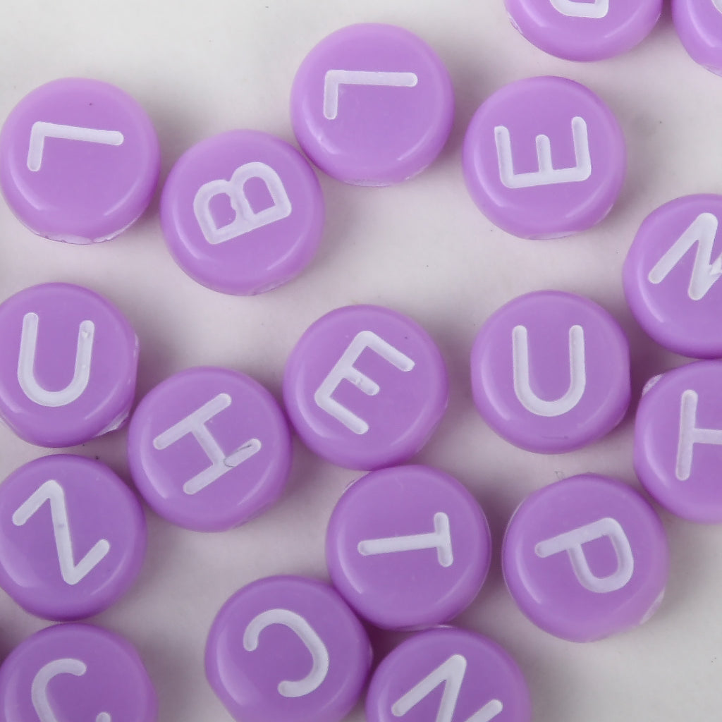 7mm Solid Purple Acrylic Alphabet Beads Purple and White Beads Round Letter Beads Spacer beads 100pcs/bag 10312755