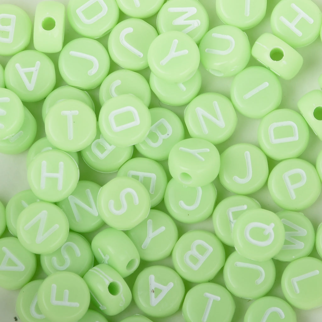 7mm Acrylic Round Solid Green alphabet letter random beads plastic letter beads 100pcs/bag 10312757