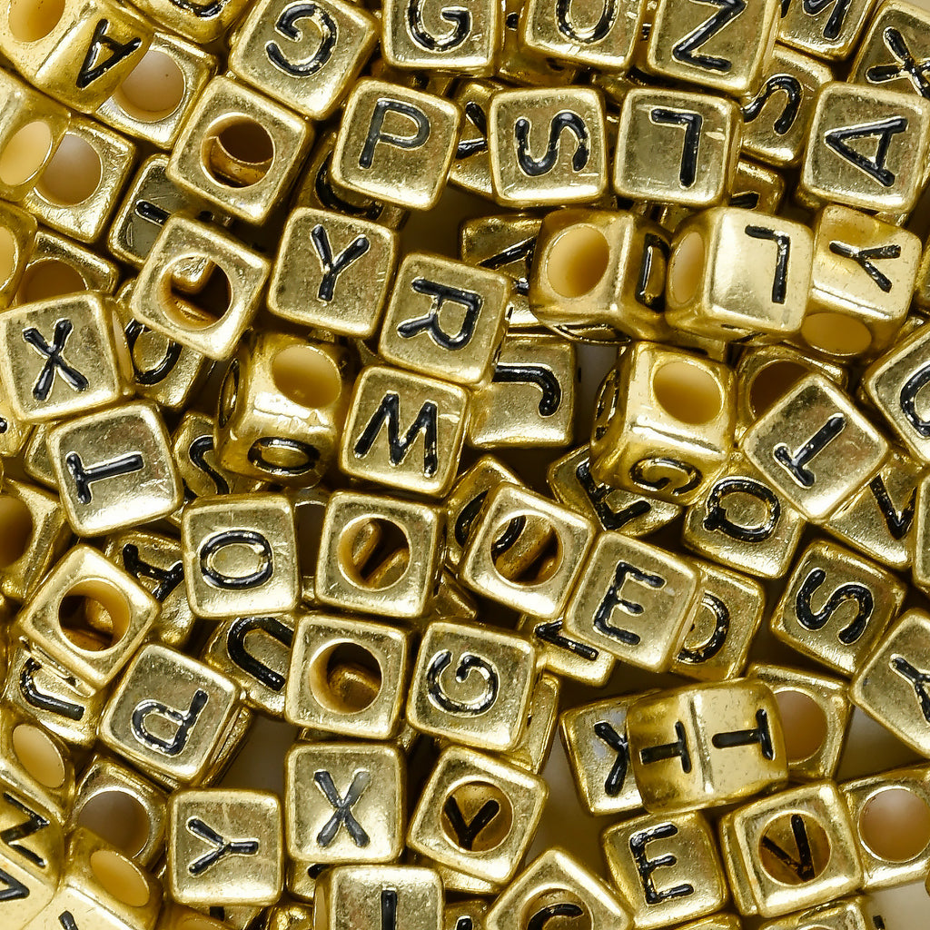 6mm Gold Alphabet Square Cube Beads Acrylic Letter Beads diy Charms pendants Beading Supplies 100pcs/bag 10313650