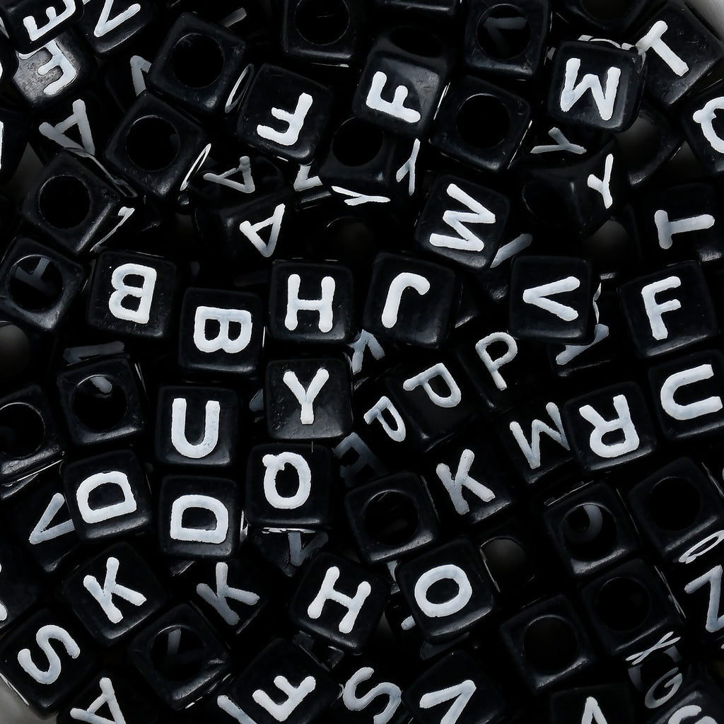 6mm Solid Black Alphabet Beads Acrylic Black and White Letters Beads Beads Pendants Charms 100pcs/bag 10313750