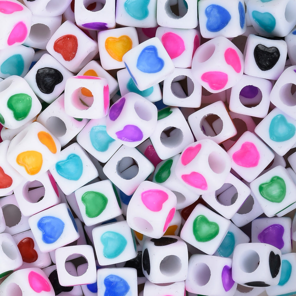 7mm Multicolour Heart Cube Bead White Acrylic Cube Beads Mixed Colors Beads for DIY Bracelet Necklace 100pcs/bag 10314150