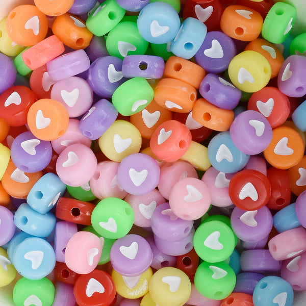 7mm Solid Multicolor Acrylic Heart Beads Round Heart Beads personalized beads for bracelet 100pcs/bag 10314350
