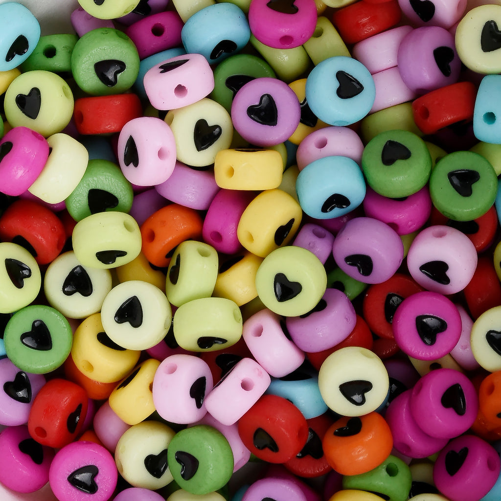 7mm Acrylic Multicolor Heart Beads with black heart craft beads for bead necklace 100pcs/bag 10314450