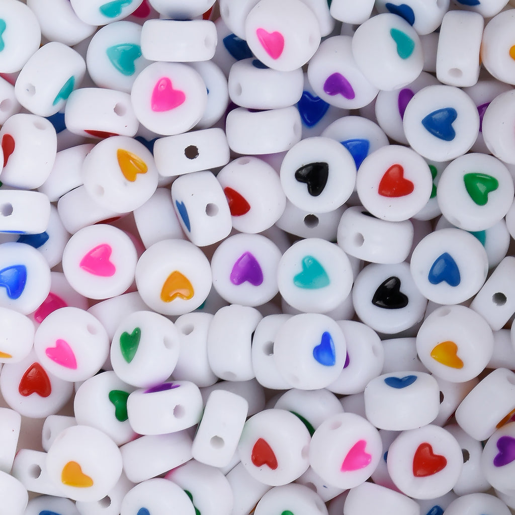 7mm White Heart Beads Mix Colors Acrylic Heart Beads Arylic round beads Spacer beads 100pcs/bag 10314550