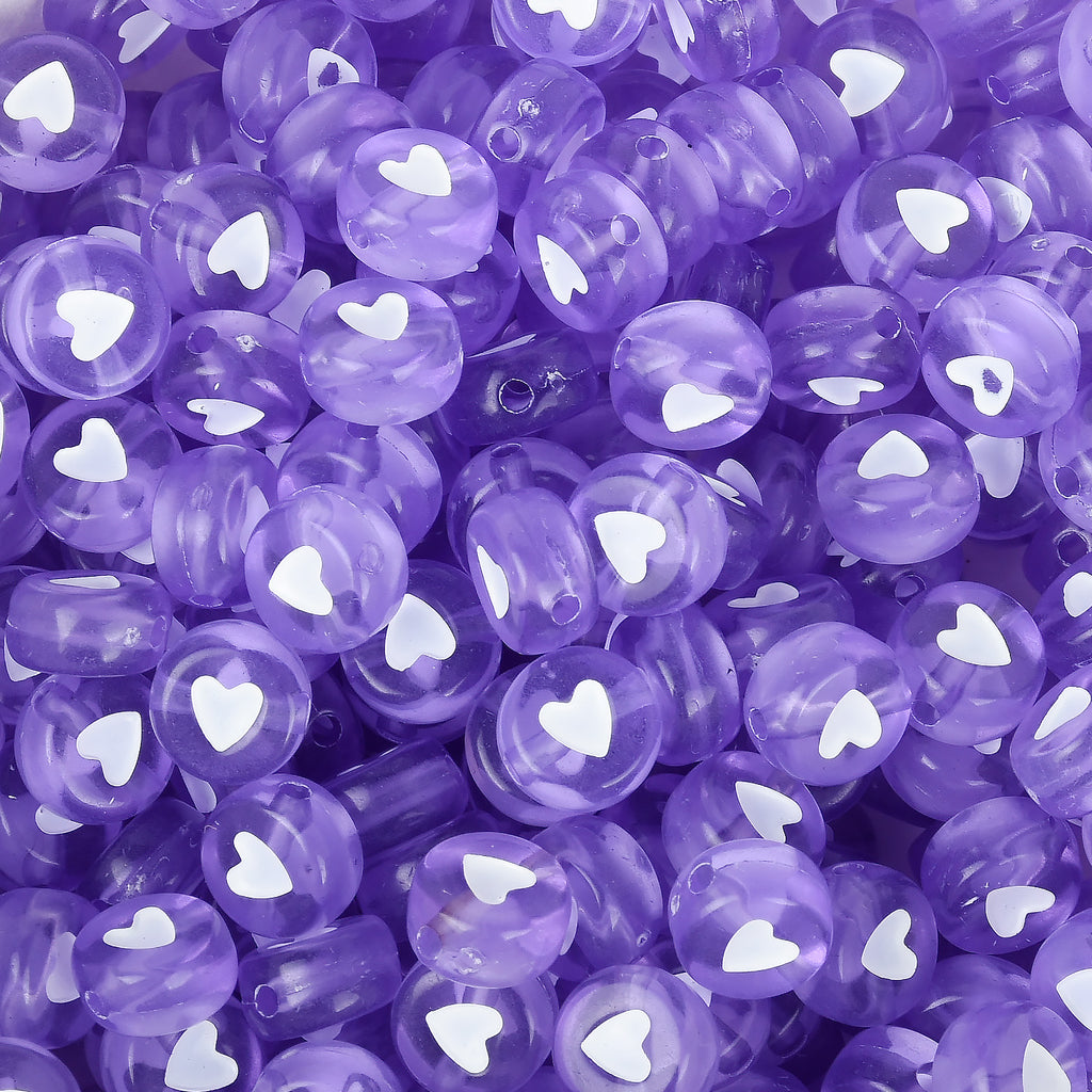 7mm Purple White Heart Beads Acrylic Heart Beads Plastic Round Beads Acrylic Symbol Beads 100pcs/bag 10314750