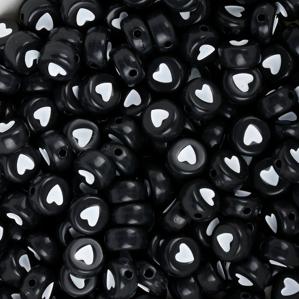 7mm Acrylic Heart Beads Black and White Heart Spacer Beads Round Beads Craft Beads 100pcs/bag 10314850